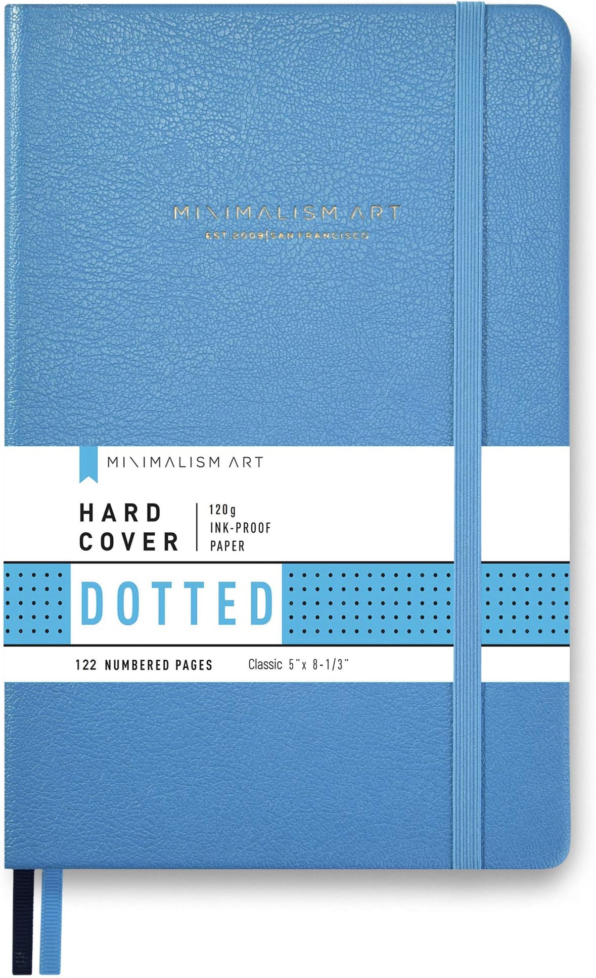 Minimalism Art, Classic Notebook Journal, A5 Size 5 X 8.3 inches, Blue, Dotted Grid Page, 192 Pages, Hard Cover, Fine PU Leather, Inner Pocket, Quality Paper-100gsm, Designed in San Francisco