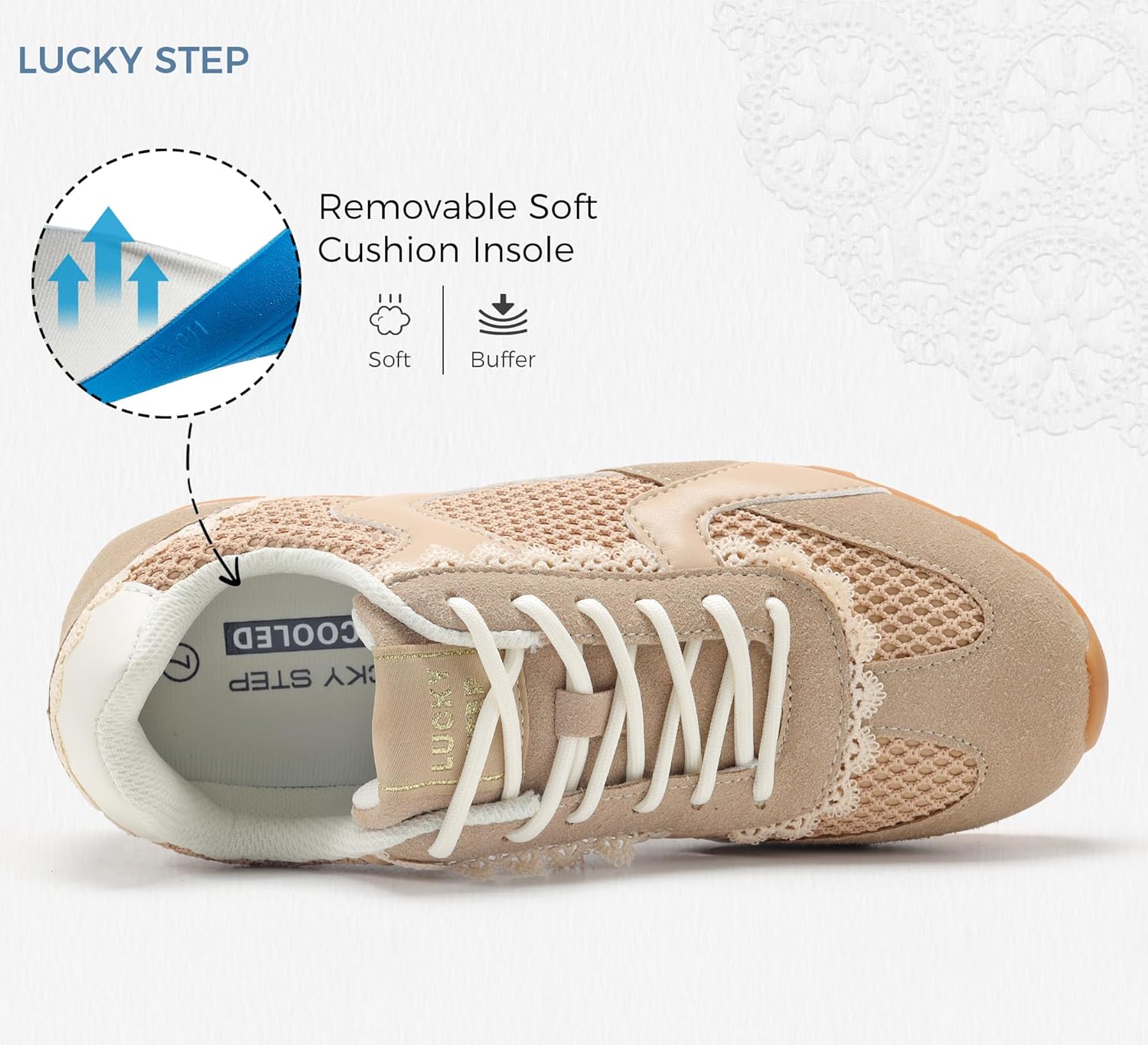 LUCKY STEP Women's Mesh Fashion Sneakers Non Slip Breathable Casual Running Shoes Stylish Retro Lace Walking Sneaker - Image 7