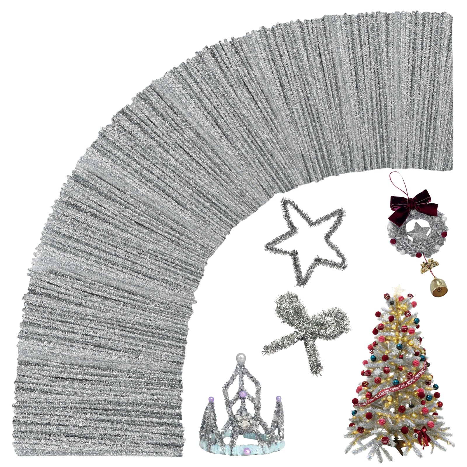 200Pcs Glitter Silver Pipe Cleaners Craft,Sparkly Pipe Cleaners,Art Aupplies Toys for Kids,DIY Craft Supplies for Halloween/Christmas Home Decor,Fidget Toys for Kids,Christmas Crafts for Girls 8-12