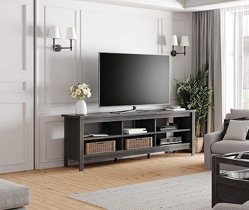 Miniatura 18 de WAMPAT Soporte de TV para TV de 75 pulgadas, centro de entretenimiento espresso para consola de TV de 70 pulgadas con 6 almacenamiento para sala de