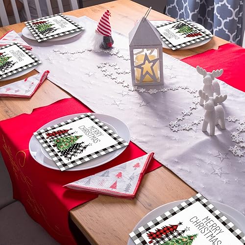 Miniatura 6 de Servilletas de Navidad Negras y Blancas con Estampado de Búfalo de Granja, Servilletas de Papel para Invitados de Invierno, Toallas de Mano