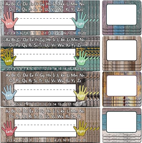 120 placas de identificación planas de granja para escritorio, aula, placas de identificación de regreso a clases con número del alfabeto, etiquetas