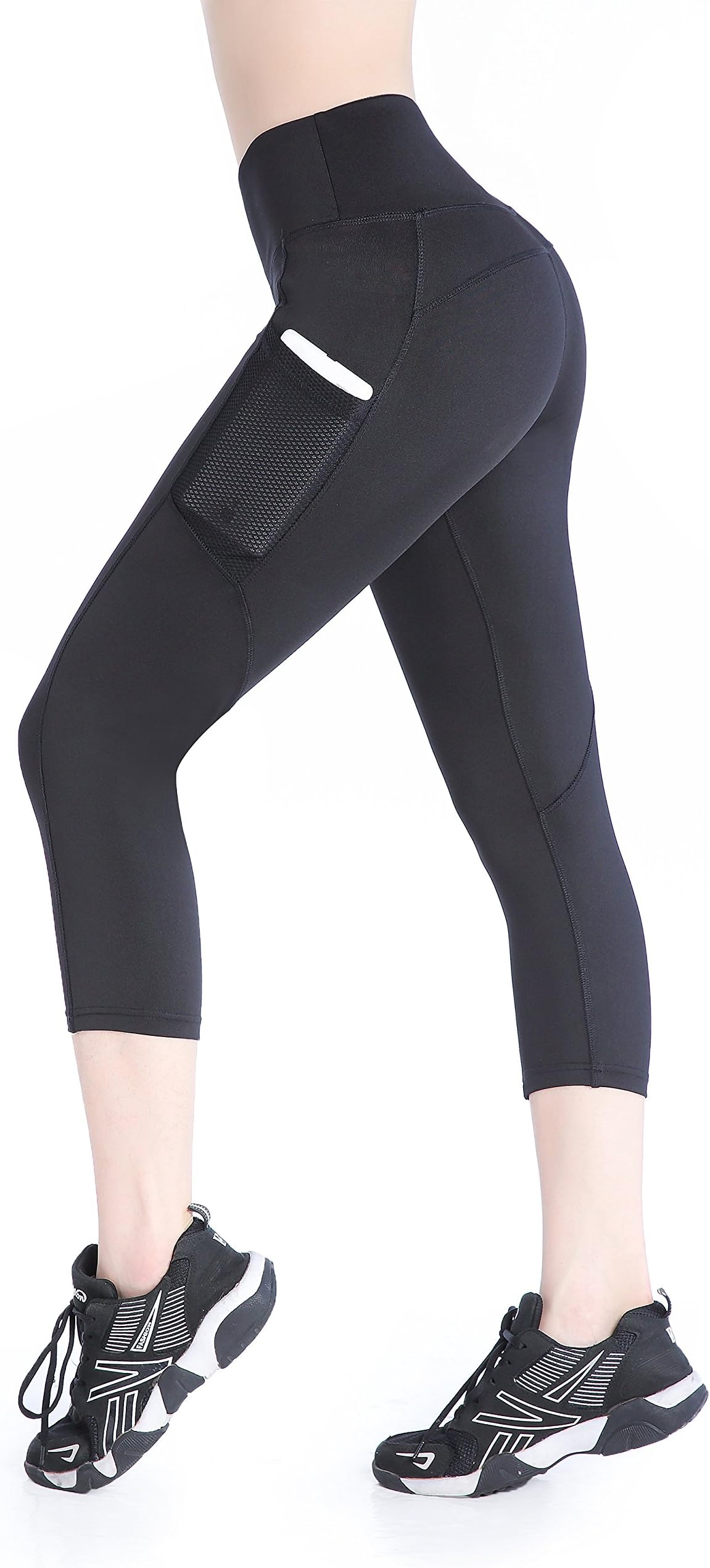Women's Workout Running Leggings Yoga Capris Pants Pocket (M, Black)