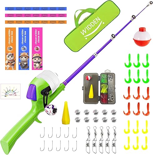 Miniatura 13 de Caña de pescar para niños, caña de pescar telescópica, caña de pescar plegable para niños y carrete con caja de aparejos, línea de pesca, flotador y