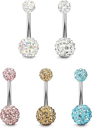 Miniatura 2 de FIBO STEEL 5 piezas de aros para el ombligo de acero inoxidable 14G, joyería para el cuerpo, piercing