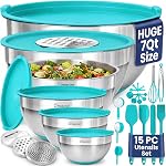 Priority Chef 6Pc Grandes cuvettes de mélange avec ensemble de lids avec bases antidérapantes, ensemble de cuvettes en acier inoxydable, 6 Lids hermétiques 3 Graters, Ensemble d'Utensiles, Gris