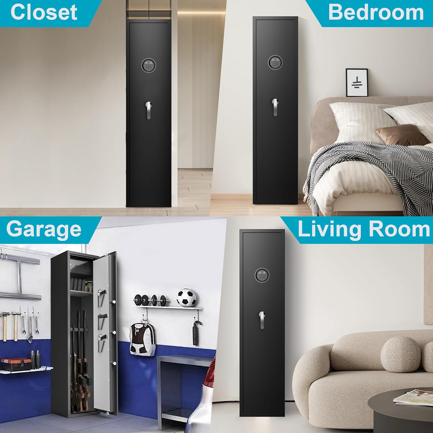 5 Gun Safes for Home Rifle and Pistols, Rifle Gun Safe with a Storage Box, Shotgun Safe Without Assembly Required Gun Safe Quick Access, Gun Cabinet with Removable Shelf, Dual Alarm System