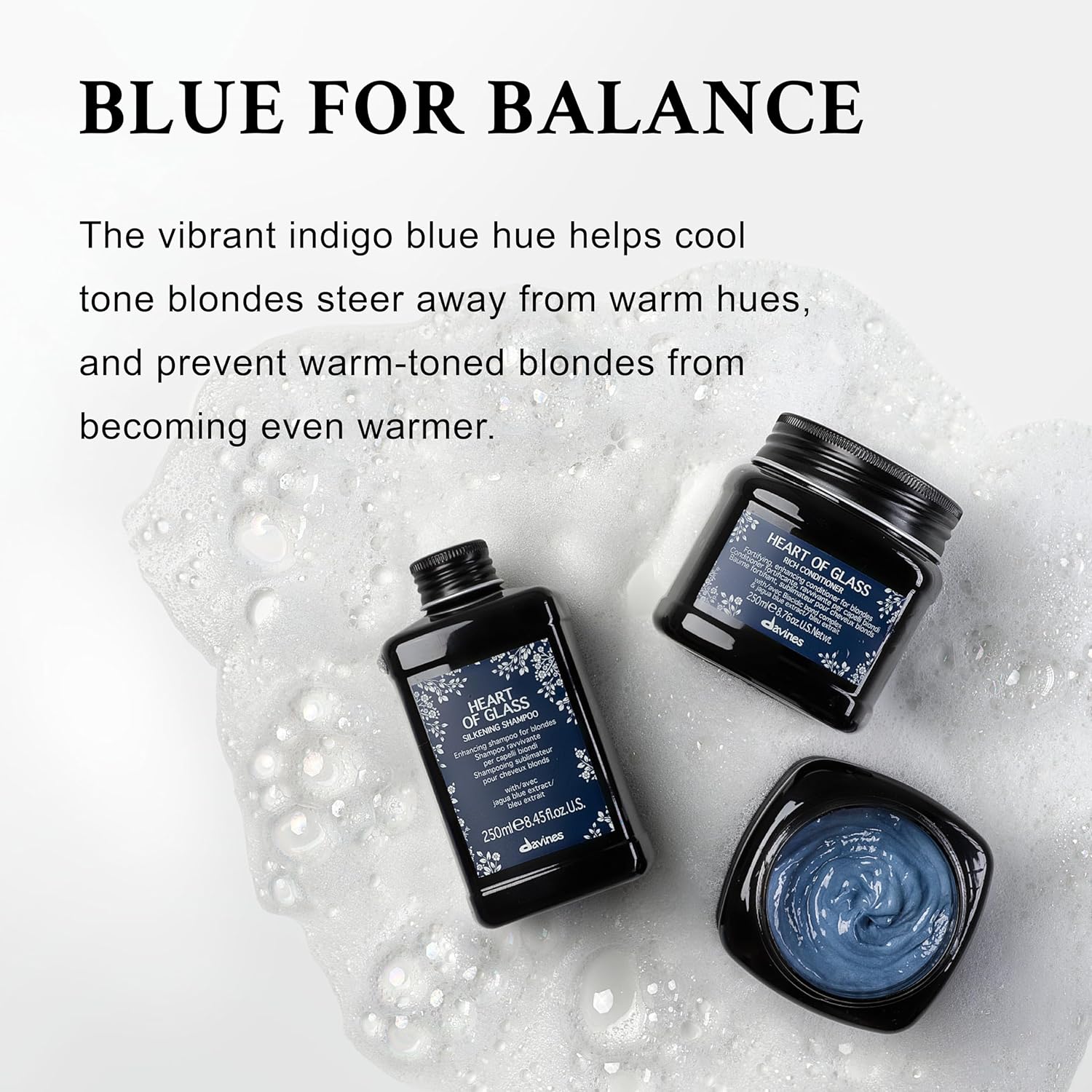 Davines Heart of Glass Silkening Shampoo, Enhancing Blue Shampoo for Blonde & Silver Hair - Gentle Cleanser with Jagua Blue Extract Balances Tones, Illuminates & Nourishes Weightlessly - Image 4