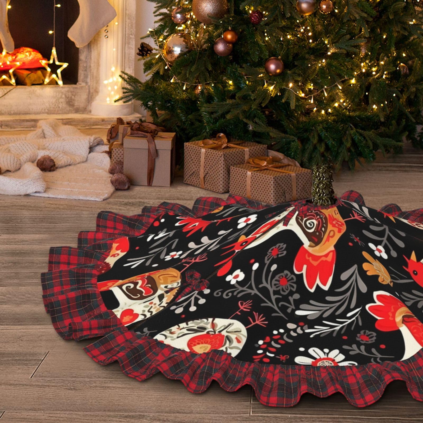 Jupe de sapin de Noël anti tache sève eau tapis 121,9 cm coq