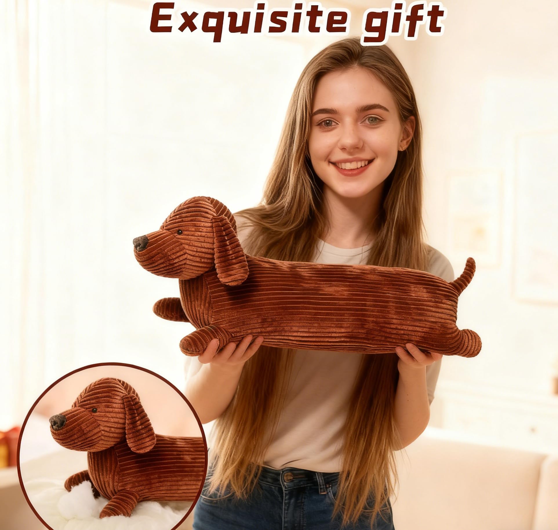 Jamnik Pluszowa Zabawka Poduszka, 50CM Długa Poduszka Zwierzęca, Poduszka Jamnik, Jamnik Pluszak Poduszka dla Śpiących na Boku, Dekoracja Jamnik do Spania Przytulania, Miękki Prezent na Boże