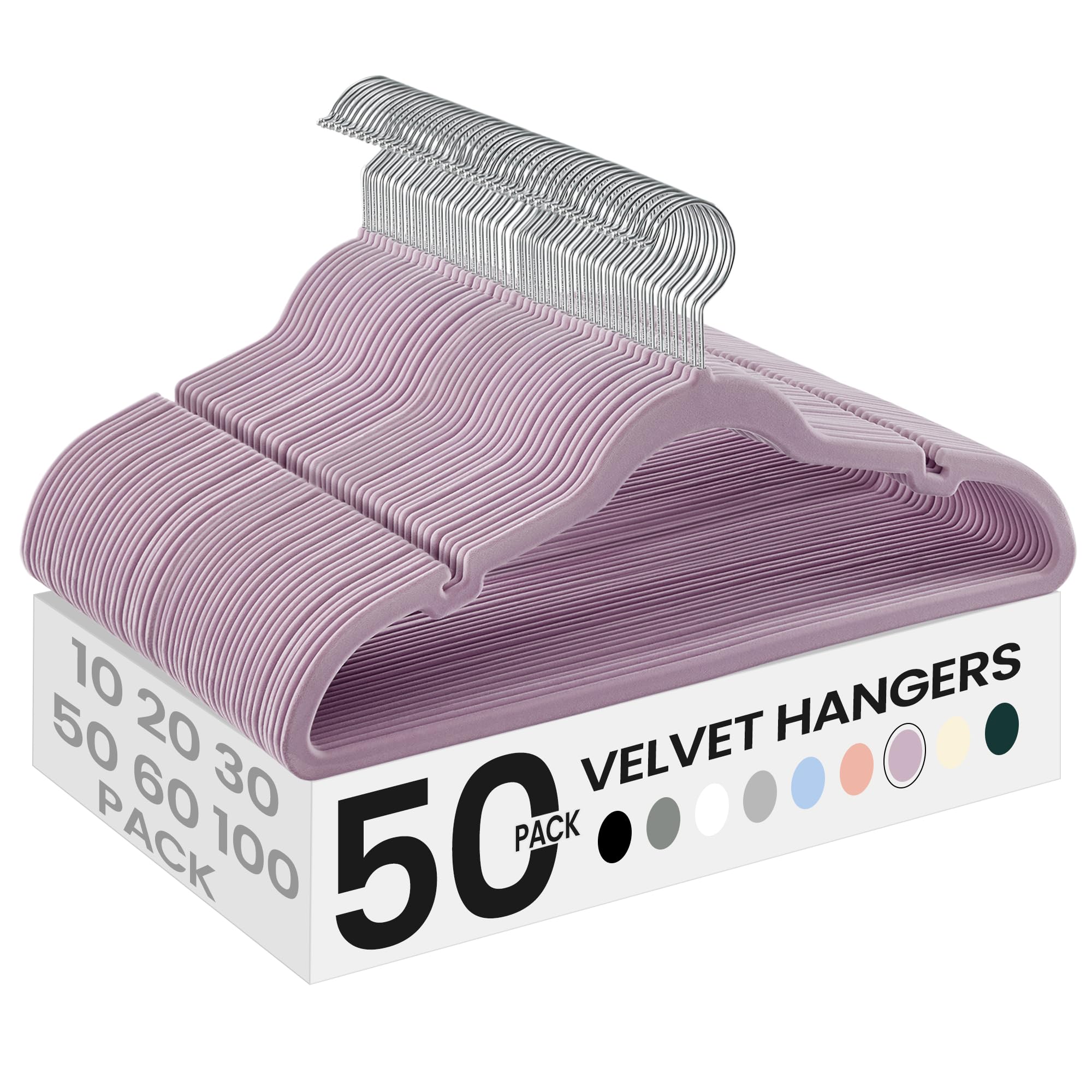 SONGMICS Kleiderbügel, 50 Stück Samtbügel, rutschfeste Kleiderbügel, mit Schulterkerben, Hosenstange, 360° drehbarer Haken, platzsparend, 42 cm lang, für Schrank, Hellviolett UCRF029GP05 10