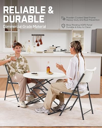 Miniatura 5 de FanttikOutdoor Silla plegable de plástico portátil, para interiores y exteriores, cómodo asiento de oficina resistente con marco de acero, capacidad