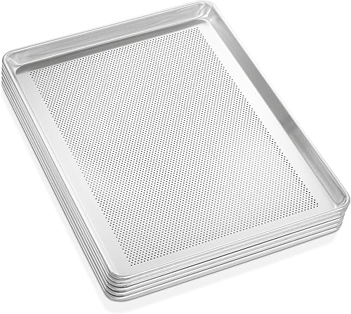 Miniatura 4 de GRIDMANN Bandeja para hornear de aluminio perforado de grado comercial de 18 x 26 pulgadas, bandeja para hornear de tamaño completo, 6 bandejas