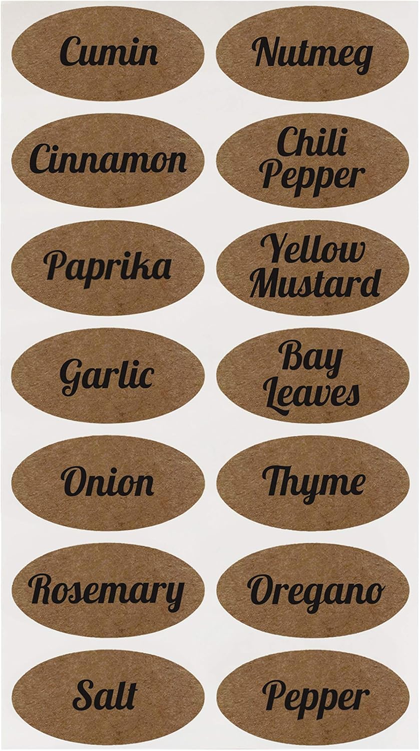 ChromaLabel 1 x 2 Inch Oval Kraft Labels, Imprinted, 112 Stickers per Pack, Assorted Spices (Pack of 2)