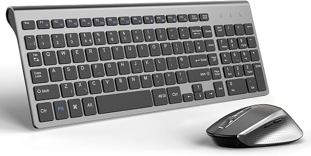 Wireless Keyboard and Mouse Set,Compact Wireless Keyboard with Numeric Keypad and Ergonomic Quiet Mouse Full-size 2400 DPI for Windows by JOYACCESS,QWERTY UK layout-Black+Gray