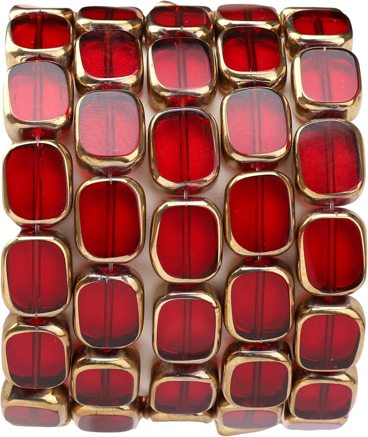 Glass Oval Beads Red 10x12mm 28pcs Rectangle Golden Edge Crystal Loose Beads for DIY Craft Jewelry Making