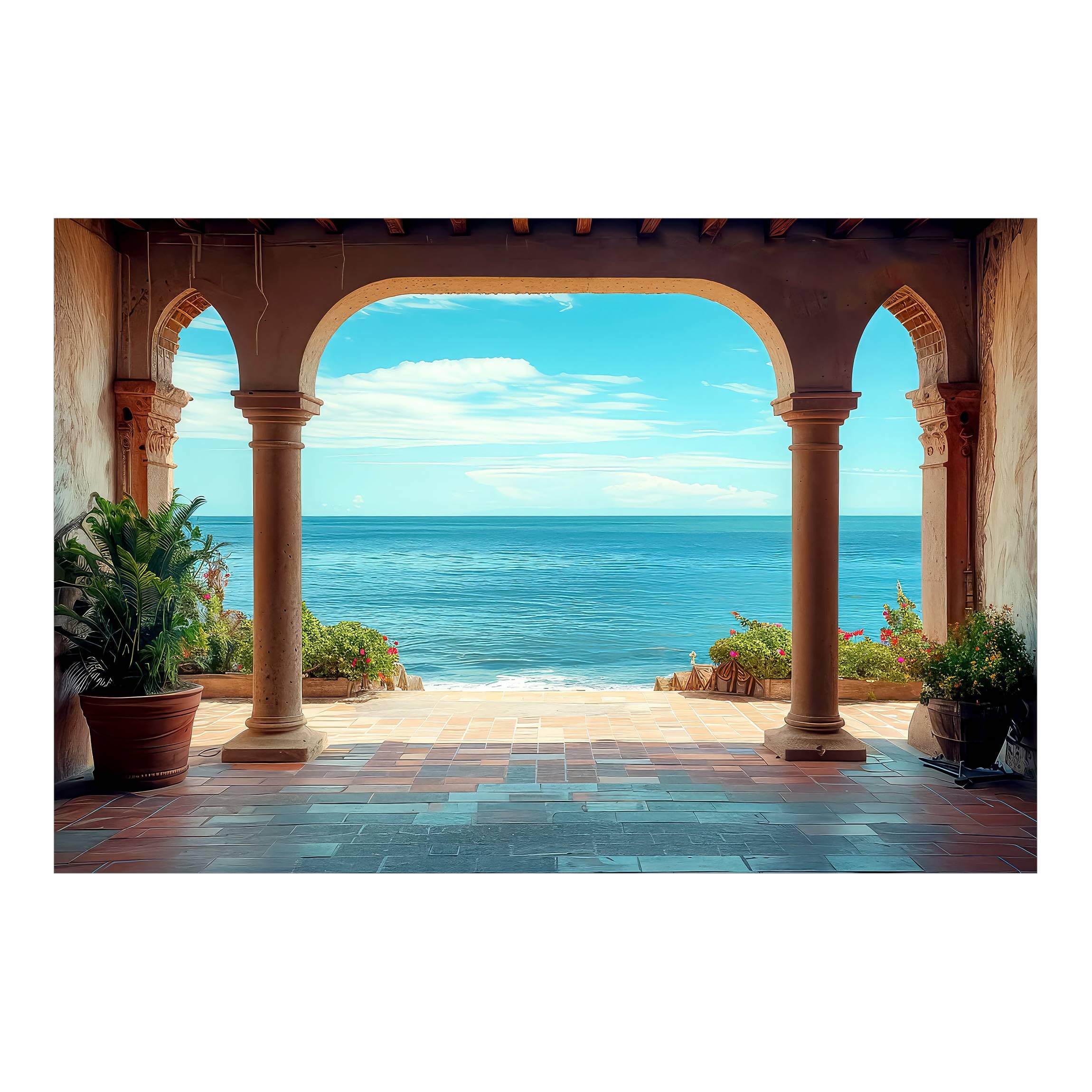 Tapisserie murale effet 3d plage turquoise résistant aux UV avec colle incluse