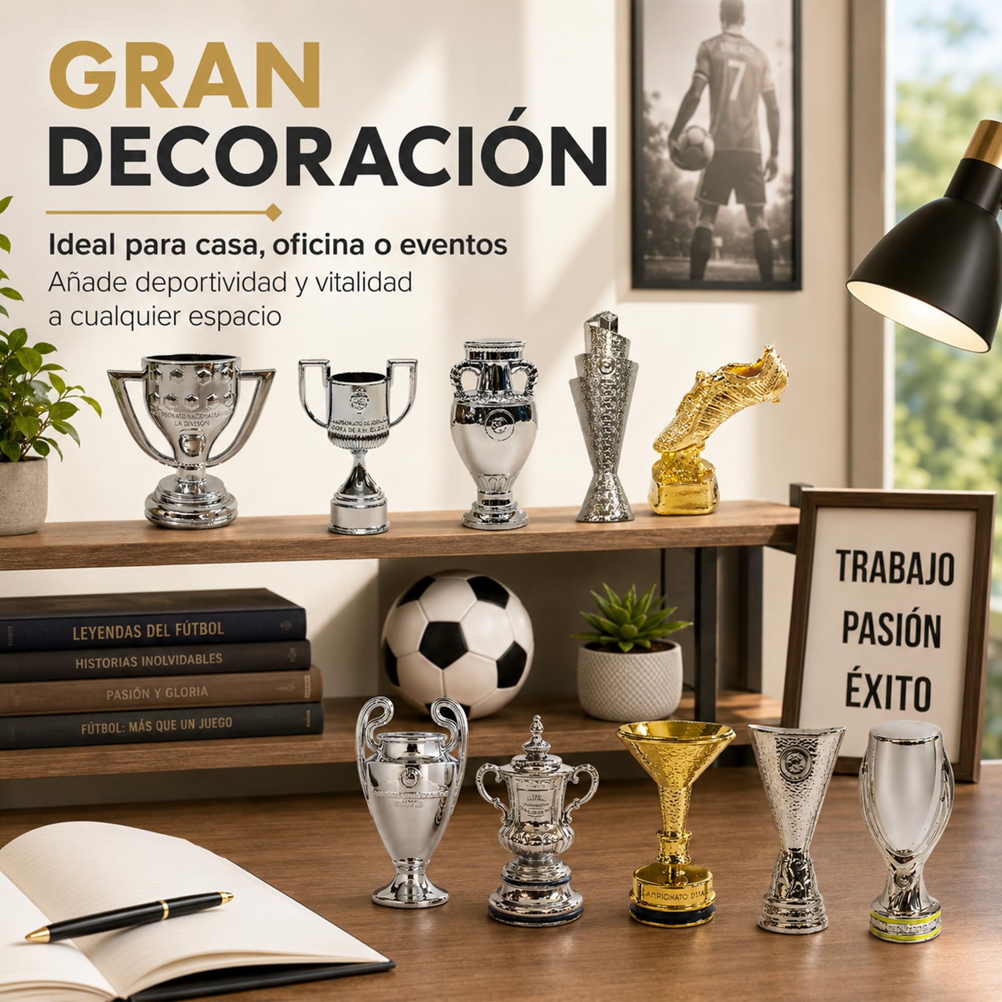Mini Set de Trofeos de Campeones de Fútbol Modelo de Metal Trofeo de Liga de Fútbol de Alta Simulación Modelo de Colección para Fanáticos Adornos de Escritorio de Recuerdo de Regalos,8pc