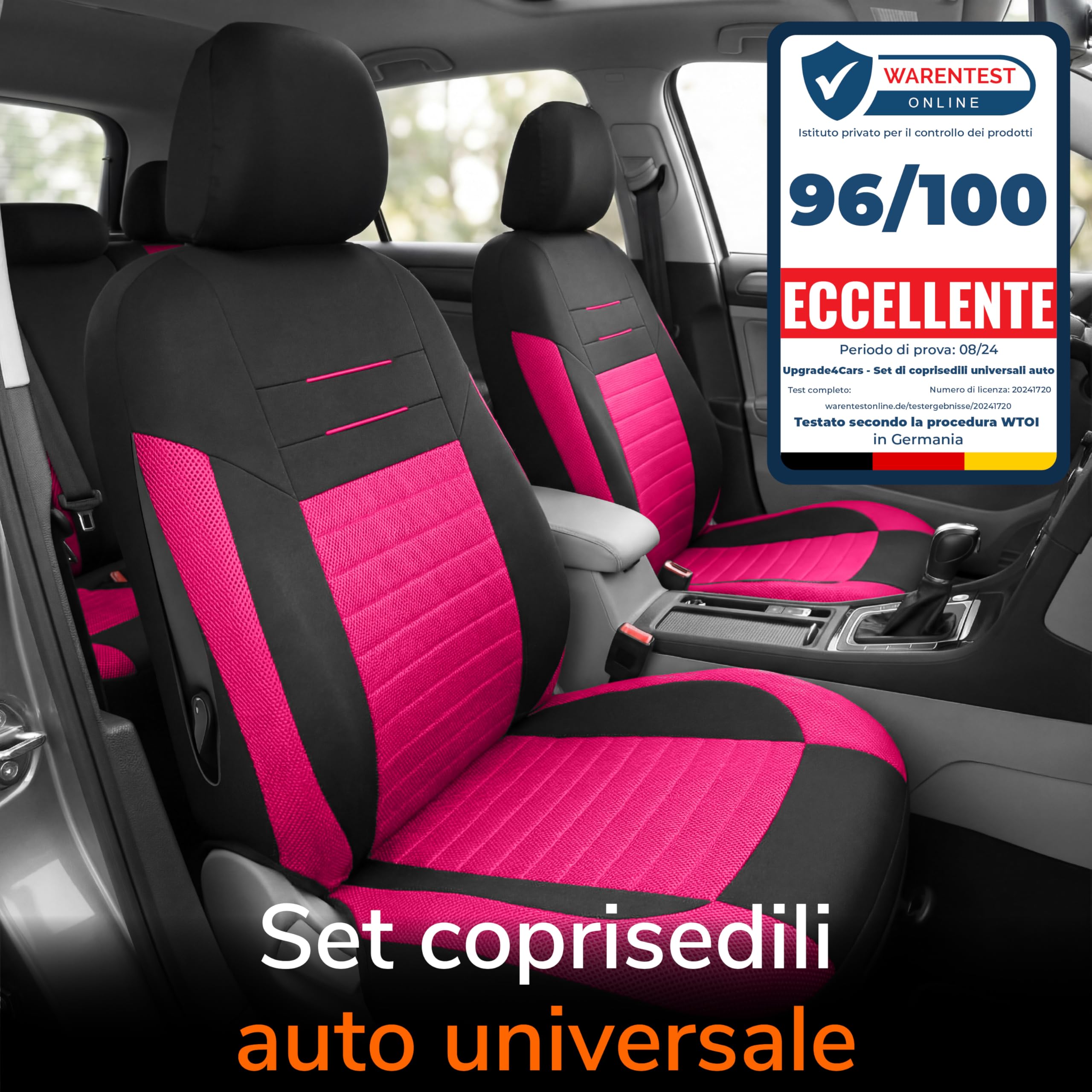 Upgrade4cars Set Coprisedili Universale Versione 2026 | Coperture per Anteriore e Sedile Posteriore in Rosa | Accessori Interno Auto Decorazione