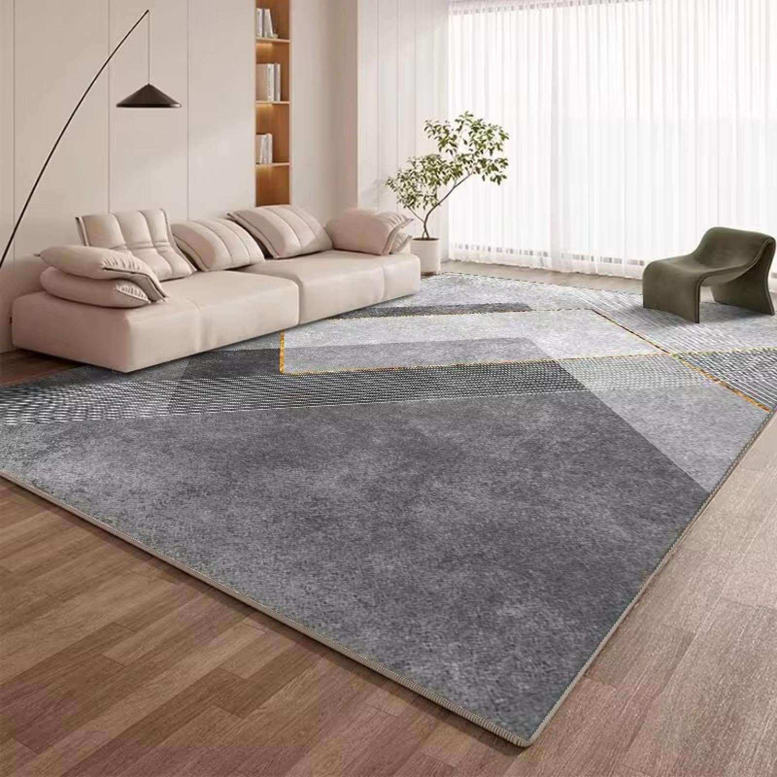 Tapis de salon géométrique grand format moderne lavable et doux de 95x150cm
