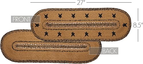 Miniatura 2 de VHC Brands Kettle Grove Primitive Yute Tan - Plantilla para peldaños de escalera con borde de estrellas, látex ovalado, 8.5 x 27 pulgadas