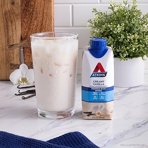 Miniatura 4 de Atkins Batido cremoso de proteína de vainilla, 0.55 onzas de proteína, bajo glucémico, 0.07 oz de carbohidratos netos, 0.04 oz de azúcar, apto para