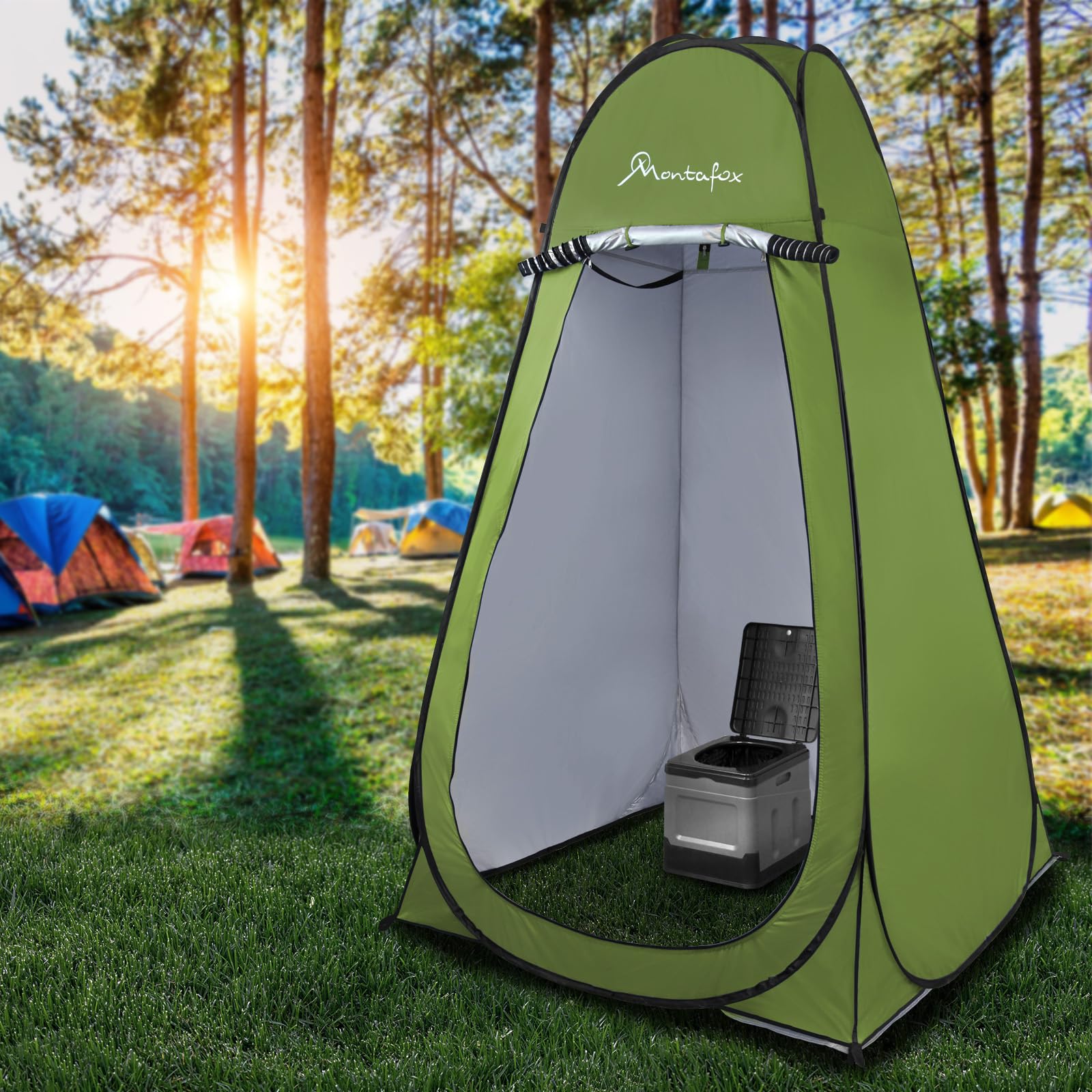 Montafox Tienda Ducha 2m XXL Pop Up Cambiador Camping Móvil Multifuncional Portátil Vestidor Baño Desplegable Verde