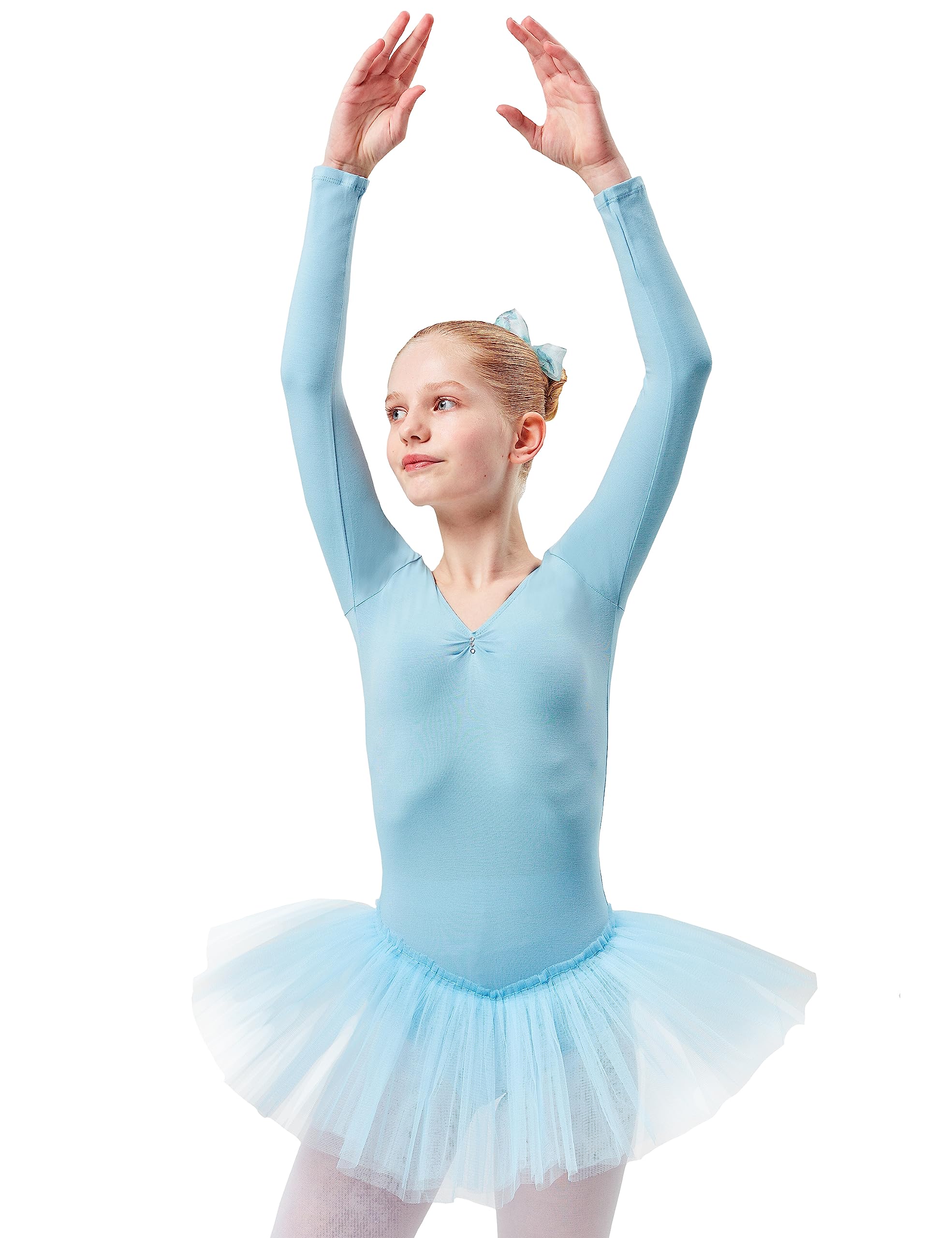 tanzmuster Ballett Tutu Mädchen - Romy - Gr. 92-170 - weiche Baumwolle - Glitzersteine - Ballettbody mit Tüllrock für Kinder