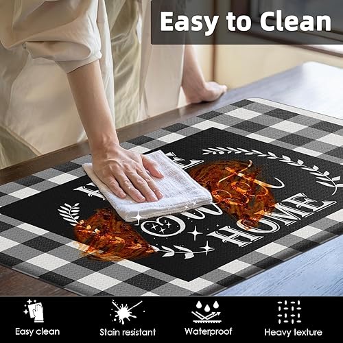 Miniatura 6 de Arttown Juego de 2 tapetes de cocina antifatiga y color blanco y negro con diseño de búfalo, acolchados, resistentes al agua, antideslizante, tapete