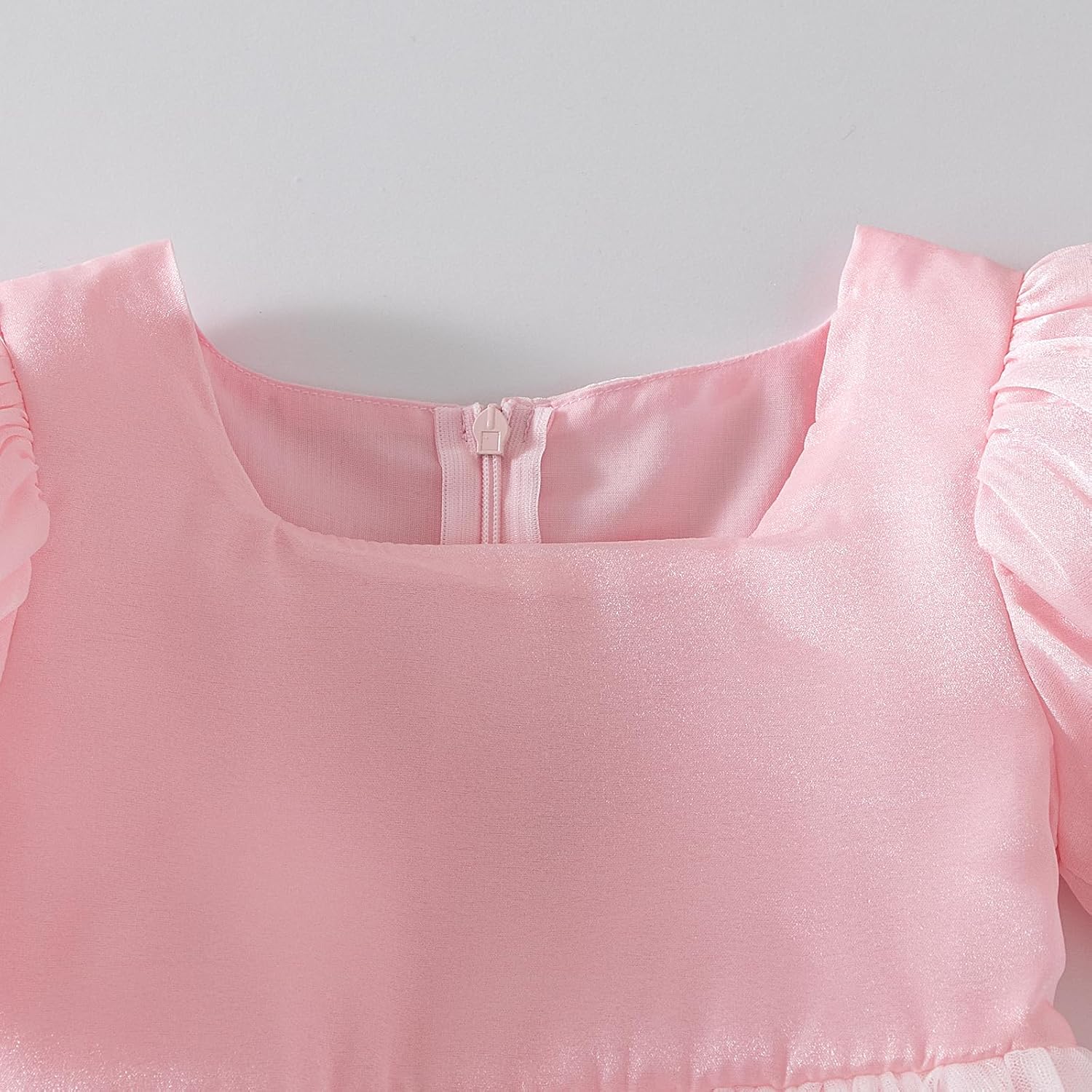 Tutu.kk Toddler Girls Tulle Dress Puff Short Sleeve Square Neck Flower Girl Dress for Birthday Party - Image 4