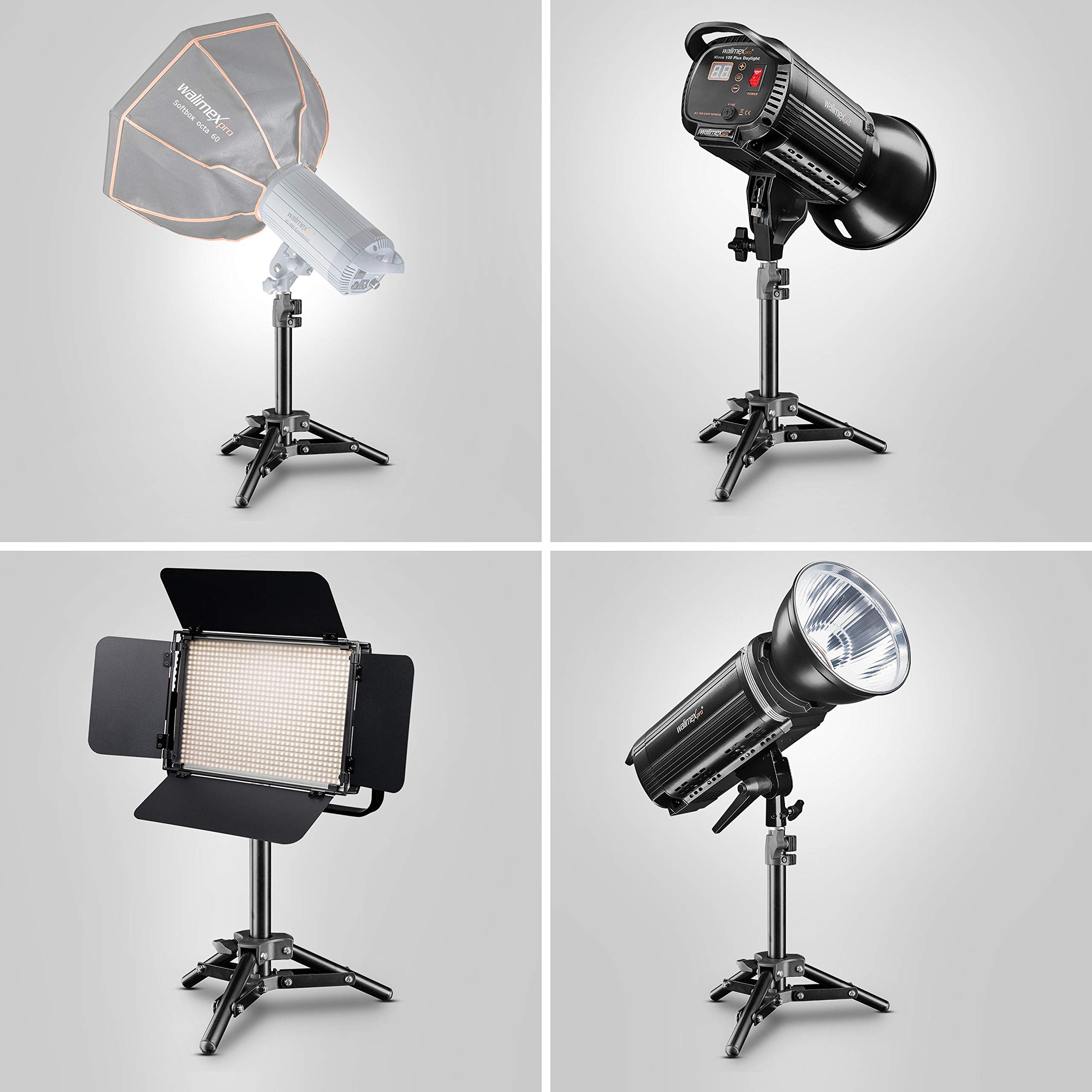 Walimex pro 40 cm Pied de lampe - Mini pied d'éclairage compact et léger, pied d'éclairage, hauteur maximale 42 cm, capacité de charge de 2,5 kg, aluminium, poids seulement 335 g
