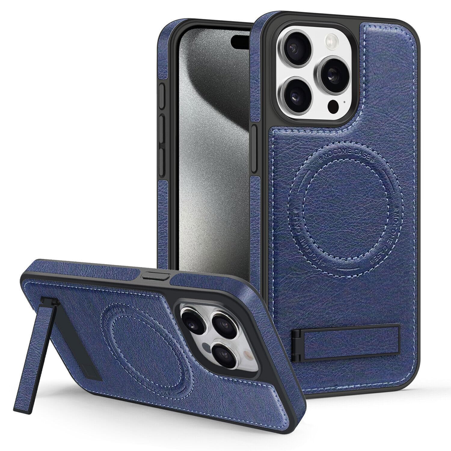 Étui en cuir tendance iPhone 16 Pro bleu avec clapet magnétique - 6