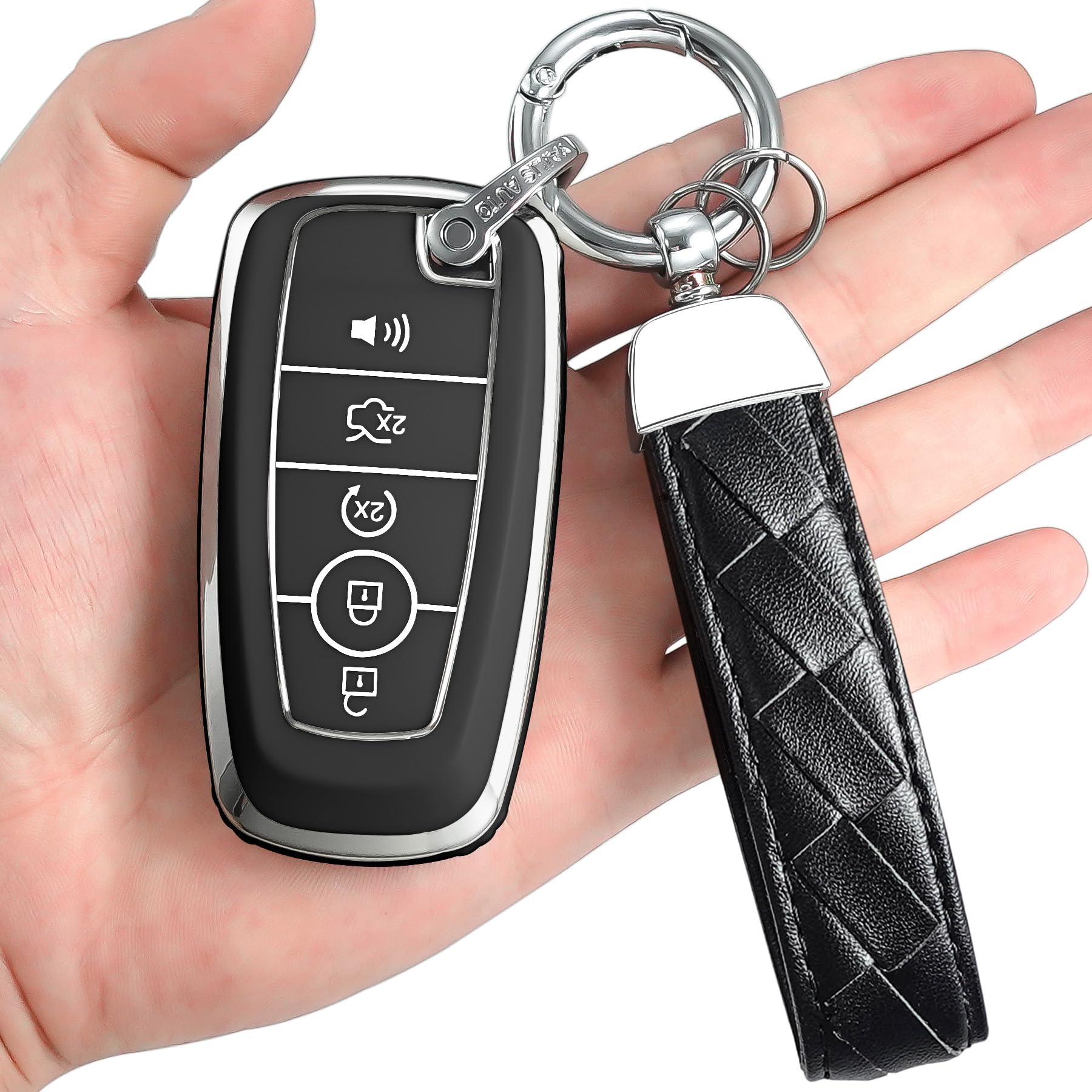 Yonmcfnfor Ford Key fob Cover with Leather Keychain,Soft TPU Buttons Key  Shell,fit 2018-2023 Edge Explorer Expedition Fusion for Mustang Raptor