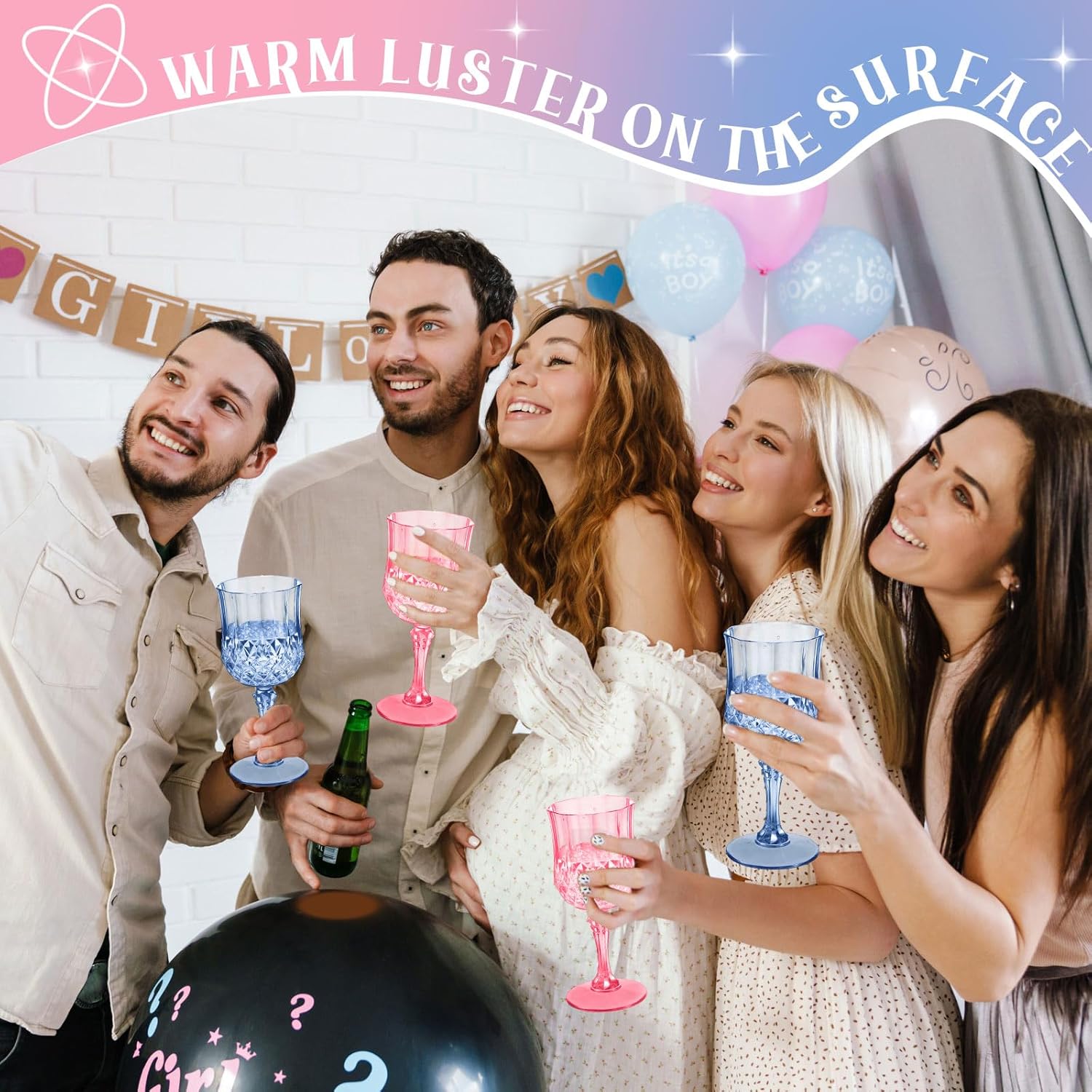 LemonRoad 24 Pcs Pink and Blue Plastic Wine Glasses Holiday Party Vintage Plastic Goblets Drinking Glasses for Wedding Reception Bridal Showers Grand Event Party Supplies