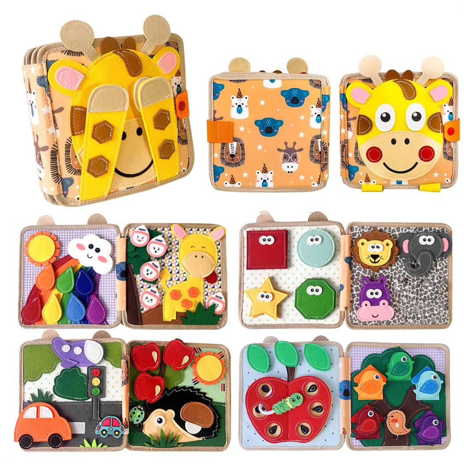 Montessori Busy Book, Suitable for Toddlers Aged 1-3, Felt Sensory Activity Book, Children's Travel Toy, Quiet Book Busy Board, Birthday Gift for Boys and Girls