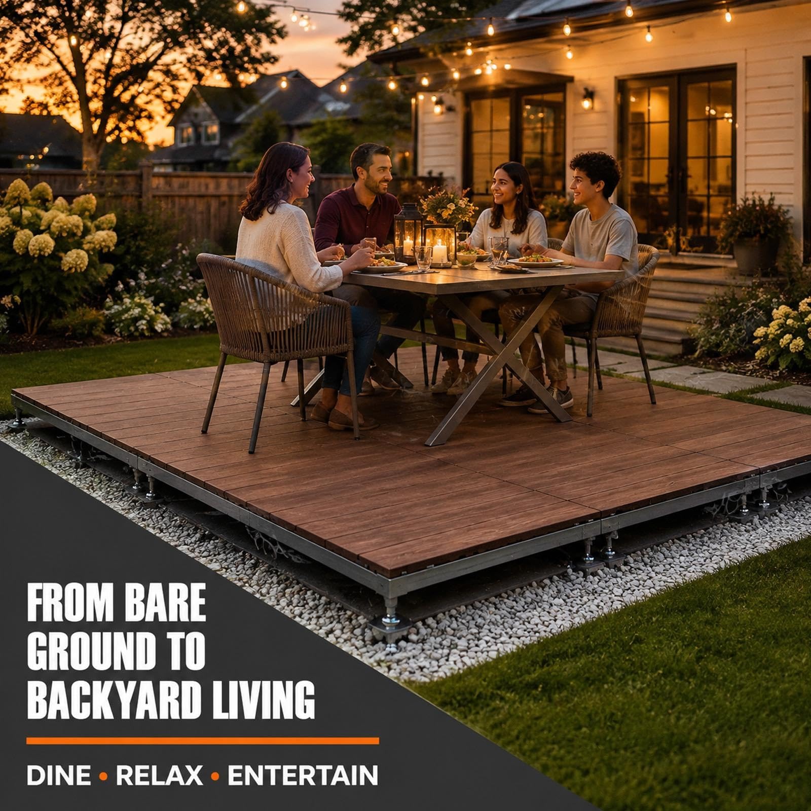 Kit per terrazza galleggiante, Terrazza modulare resistente alle intemperie | Modulare regolabile ad incastro per esterni, Pavimentazione per giardino, patio, prato con struttura in metallo(Grey)