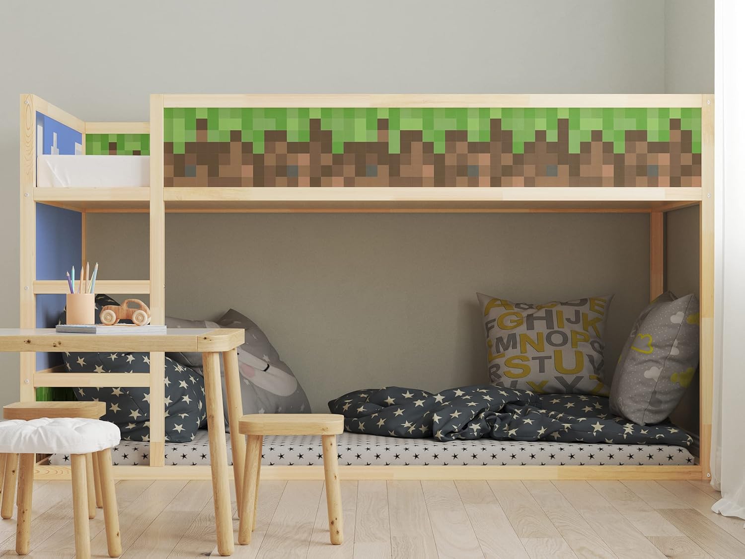 KURA Bed Pixel Terrain Background Decals Sky Pattern Furniture Decals Kids Room Sticker