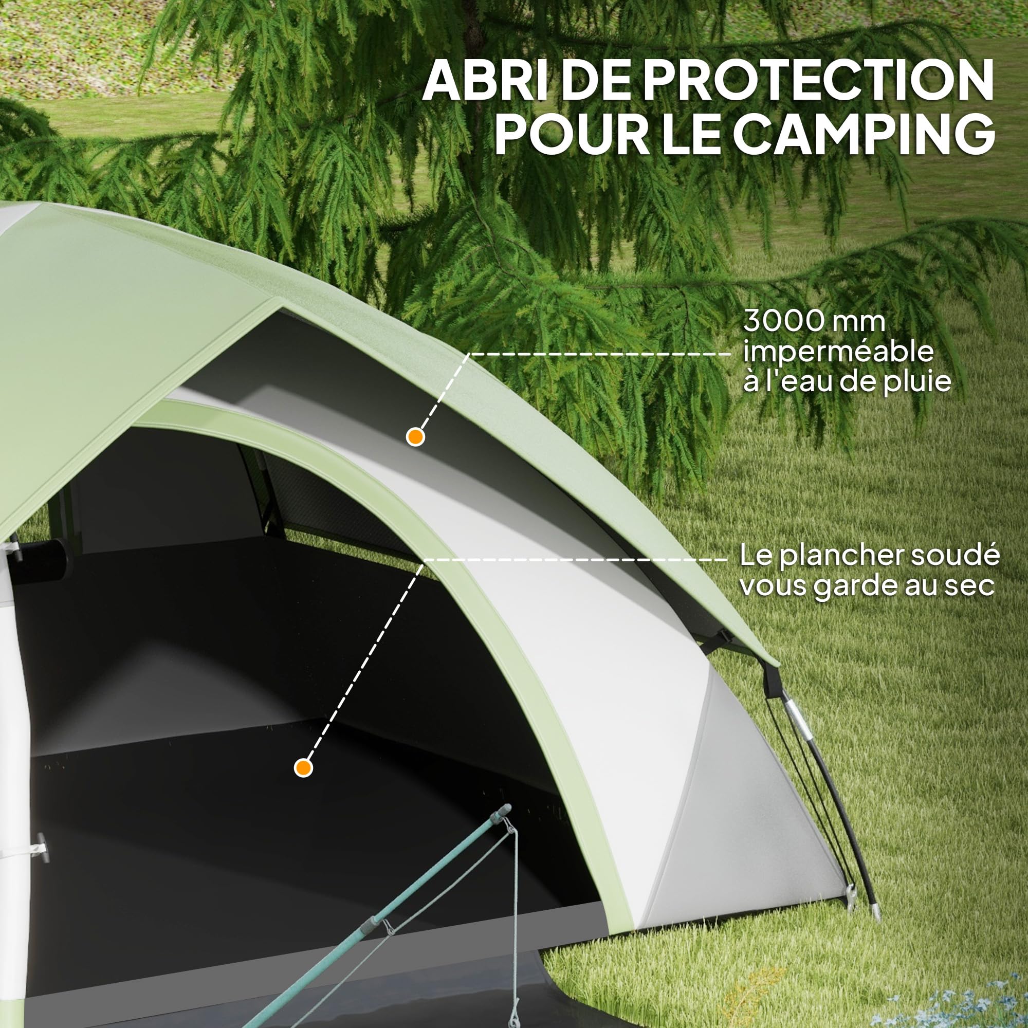 Outsunny Tente de Camping pour 2 Personnes 3-4 Saison 3000 mm Dôme Gris | Imperméable et Ventilée, Légère, Installation Facile, Tapis de Sol, Sac de Transport, Crochet, pour Voyage Randonnée