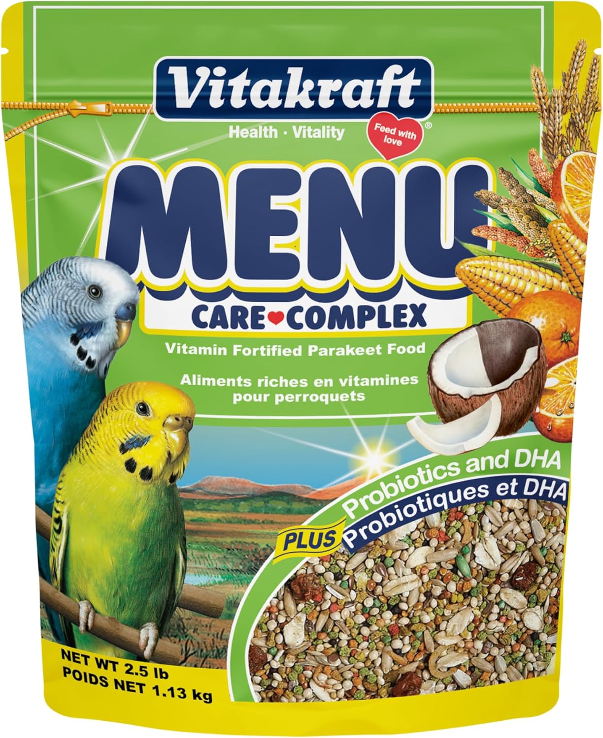 Vitakraft Menu Premium Parakeet Food – Vitamin-Fortified – Daily Pet Bird Food, 2.5 pounds