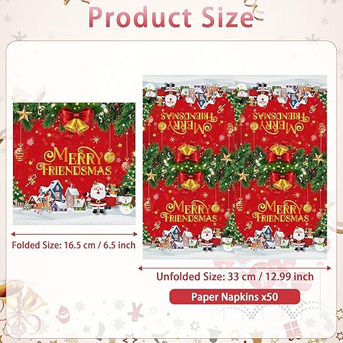 Miniatura 2 de 50 servilletas de papel desechables de Papá Noel, muñeco de nieve, reno, suministros divertidos para fiestas de Navidad (6.5 x 6.5 pulgadas)