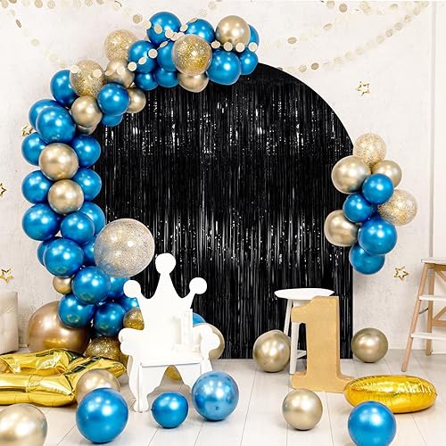 Miniatura 10 de Cortinas de flecos de papel de oropel metálico morado, paquete de 2 cortinas de fondo de 3.3 x 8.3 pies para decoraciones de fiesta de cumpleaños,