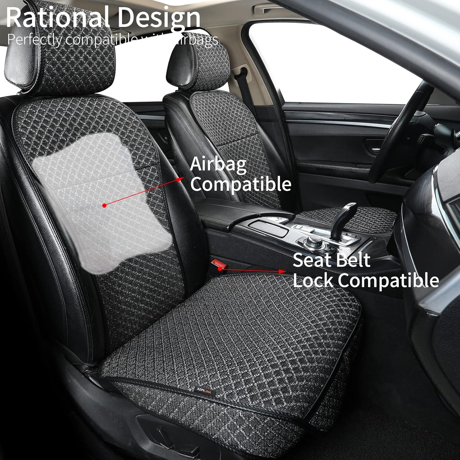 Breathable Car Seat Cover,Luxury Front Seat Cover,Durable and Non Slip,Polyester Silk Material, Universal Car Seat Cushion,Suitable for All Seasons,Airbag Compatible. (Black，2PCS)