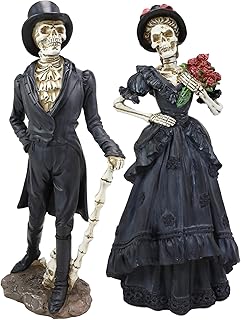 Ebros Gift Day of The Dead DOD Skeleton Lady Bride and Gentleman Groom Couple in Steampunk Black Wedding Attire Figurine Set As Fashion Divas Statues Ossuary Macabre Halloween Skeletons Decor