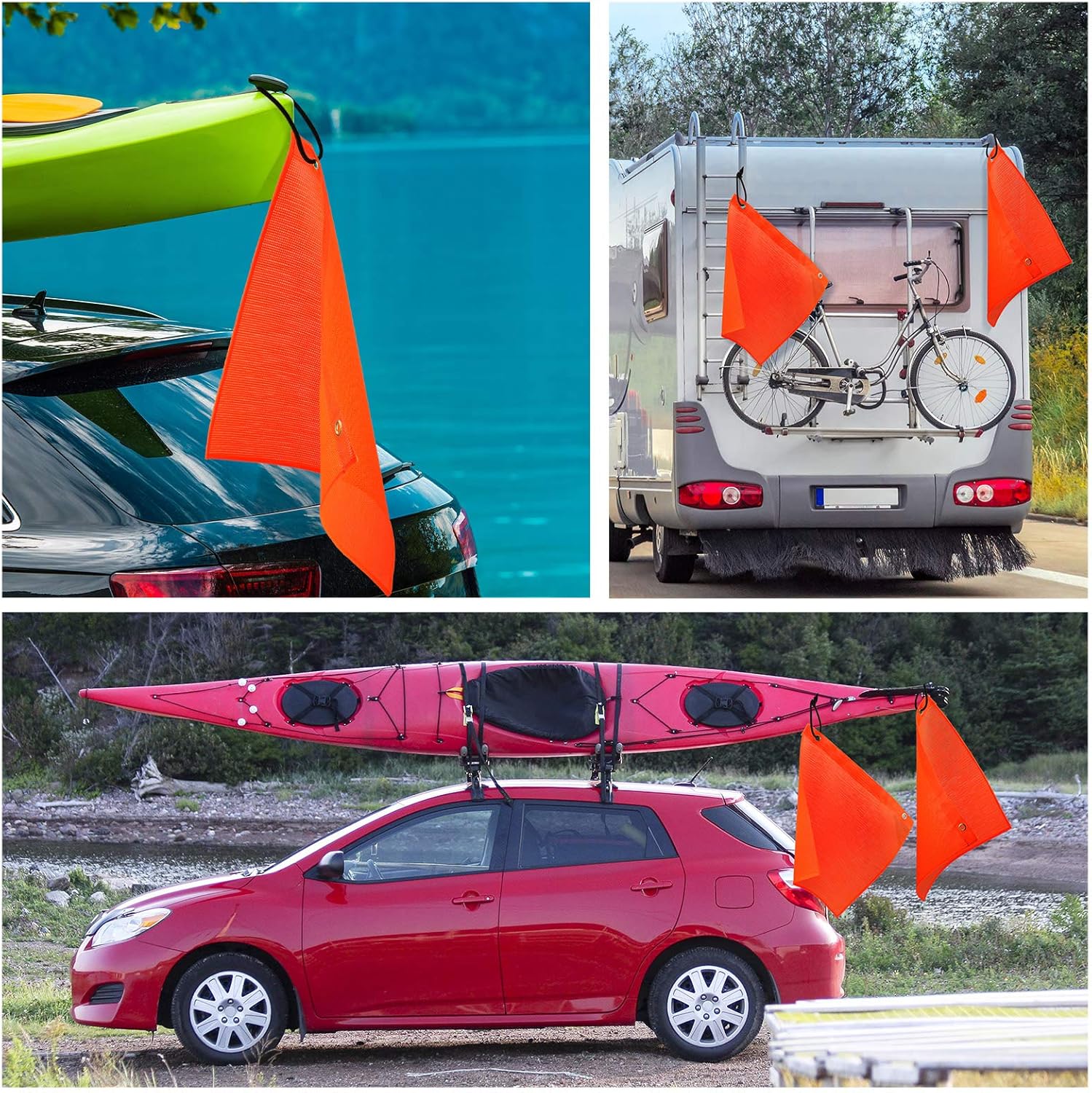 Tatuo 6 Pack Orange Safety Flag for Truck Loads 18x18 Inch Orange Mesh Warning Flags with Grommets and Bungee Cord, Weather-proof for Truck Trailer Car Bike Boat Oversize Load Vehicle