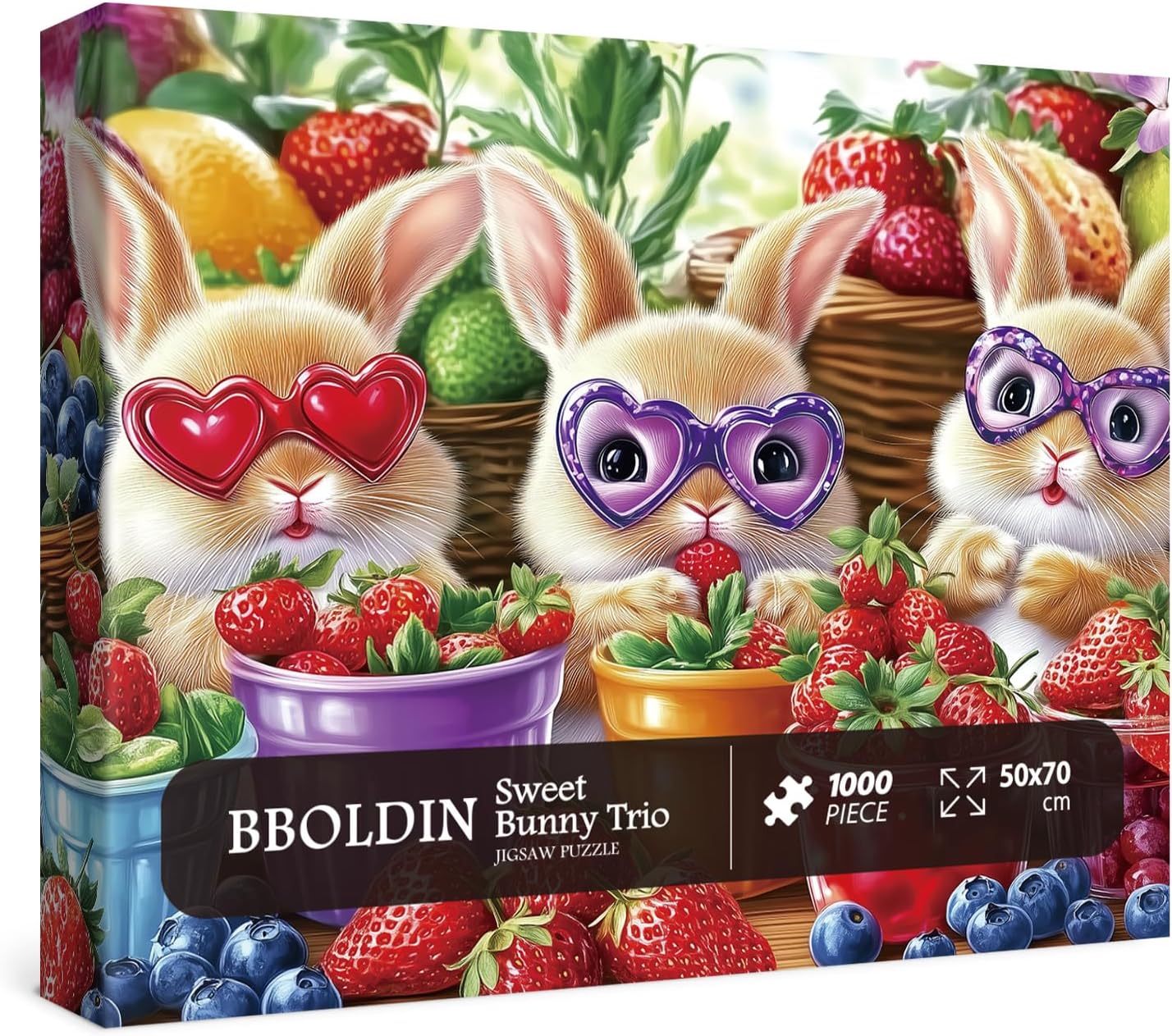 Funny Bunny Puzzles for Adults 1000 Pieces, Cute Rabbit Strawberry Love Jigsaw Puzzles, Magic Animal Fruit Art Impossible Hard Difficult Challenging Puzzle