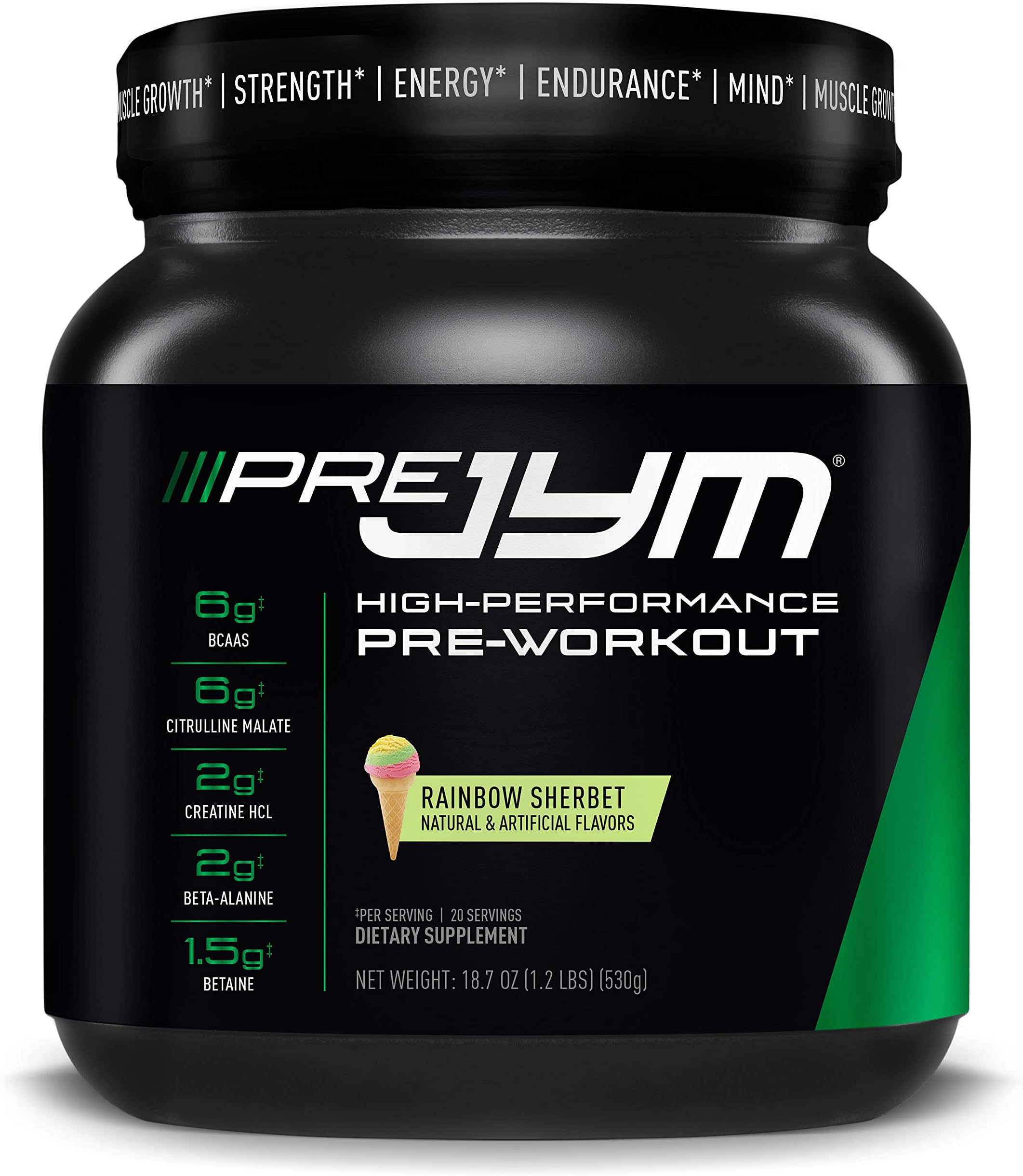 Pre JYM Pre Workout Powder Rainbow Sherbert Flavor, 20 Servings.