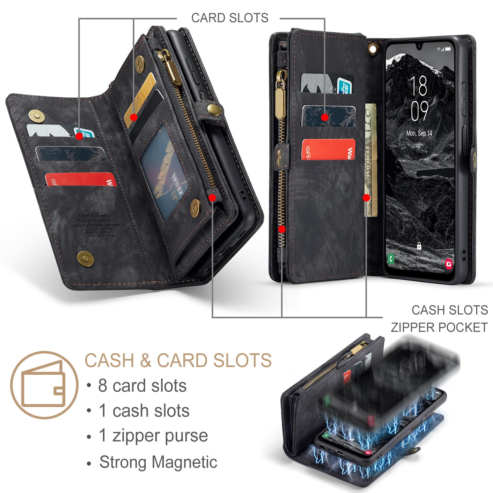 Asuwish Custodia per telefono per Samsung Galaxy A25 5G Portafoglio con cerniera magnetica rimovibile con pellicola protettiva in vetro temperato e porta carte di credito in pelle PU A 25 25A SM-A256U