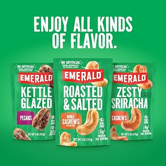 Emerald Nuts Combo Variety Pack تتميز بالكاجو الكامل والصواميل المخلوطة الحلوة المالحة | 5 أكياس قابلة للإغلاق | Kosher Certified ، غير GMO ، لا تحتوي على مواد حافظة اصطناعية أو نكهات أو ألوان اصطناعية