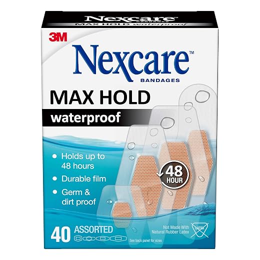 Nexcare Max Hold Waterproof Bandages, Contours to Hard-to-Fit Places, Like Heels, The Hand, Knees, and Fingers, Assorted Sizes, 40 Count