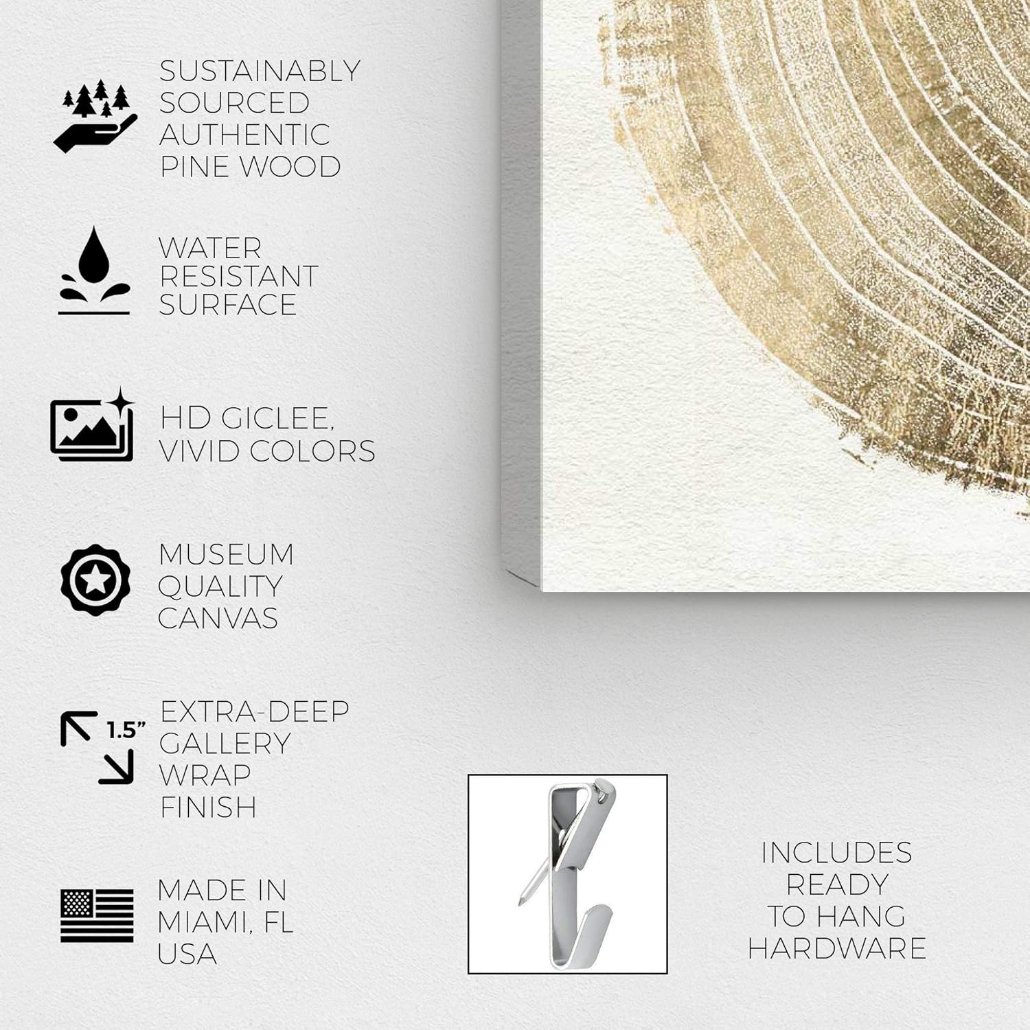 Oliver Gal Artist Co. Abstract, Canvas Wall Art 'Cuore di Legno II' Patterns, Ready to Hang Living Room, Bedroom and Bathroom Home Décor, 40x40, Gold Canvas Art